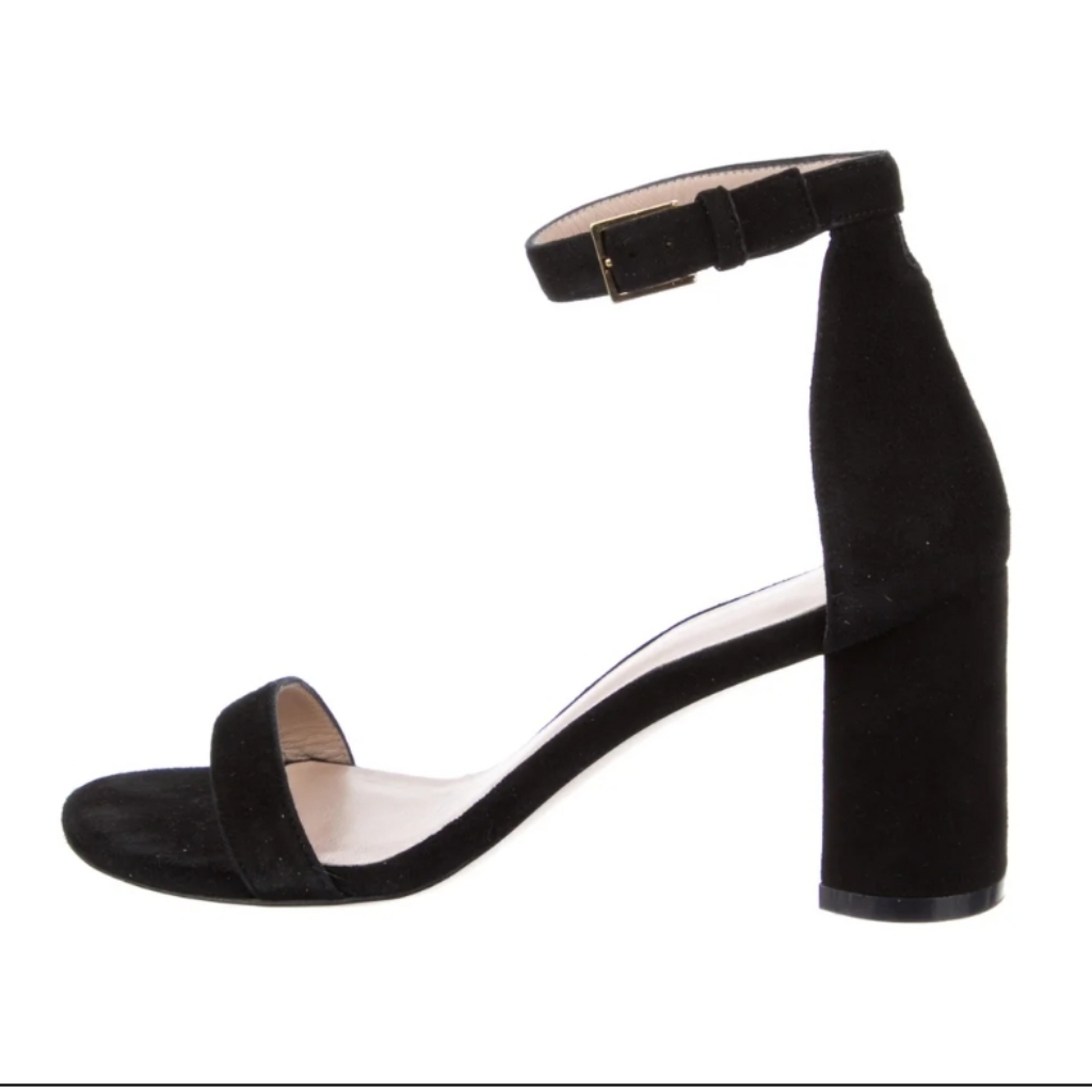 Stuart Weitzman Black Suede Block Heels Sandals Size 6.5
